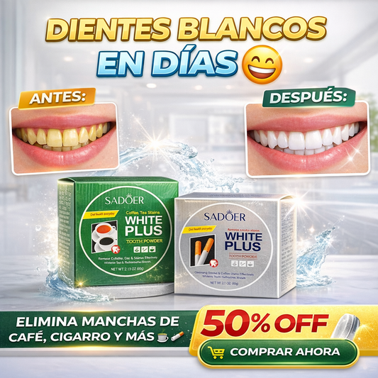 Polvo Dental Blanqueador Sadoer - Dientes Blancos en Segundos 😱LLEVA 2 Y PAGA 1😱